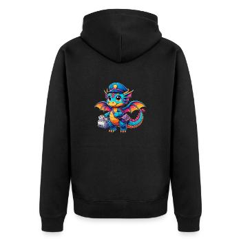 Drache Postbote, Drachenpostbote, Briefträger - Unisex Premium Bio Zip Hoodie - Schwarz - Hinten - Nico (187cm)