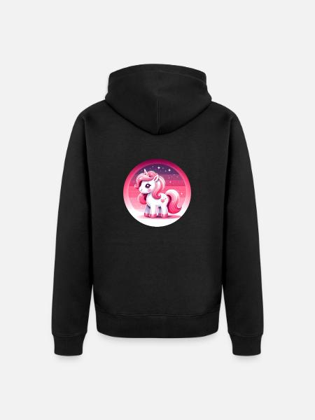 Einhorn in rosa Comicstyle - Unisex Premium Bio Zip Hoodie - Schwarz
