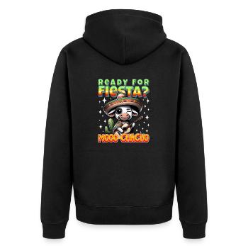 Fiesta Shirt with funny cow pun - Mooo-chacho - Unisex Premium Organic Zip Hoodie - black - Back - Nico (187cm)
