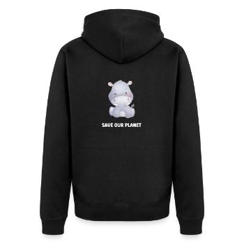 Kinder Niedliches Und Entzückendes Nilpferd Für Kinder, die lieben - Unisex Premium Bio Zip Hoodie - Schwarz - Hinten - Nico (187cm)