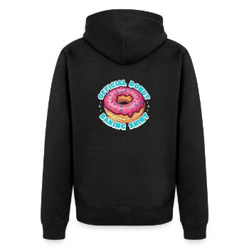 Offizielles Donut-Backshirt - cooles Gebäck-T-Shirt - Unisex Premium Bio Zip Hoodie - Schwarz - Hinten - Nico (187cm)