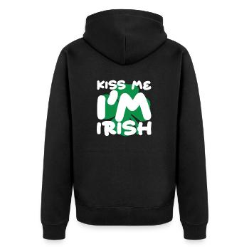 Küss mich, ich bin irischer St. Patricks Day - Unisex Premium Bio Zip Hoodie - Schwarz - Hinten - Nico (187cm)