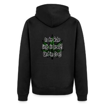 Cannabis In der Ruhe liegt die Kraft! Und im Gras! - Unisex Premium Bio Zip Hoodie - Schwarz - Hinten - Nico (187cm)
