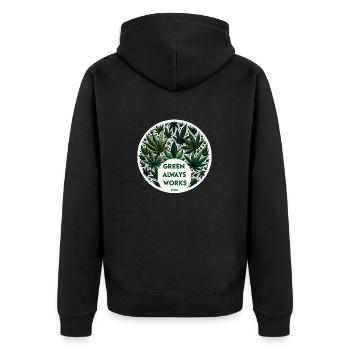 Hanf, Cannabis, Babak, Green Always Works - Unisex Premium Bio Zip Hoodie - Schwarz - Hinten - Nico (187cm)