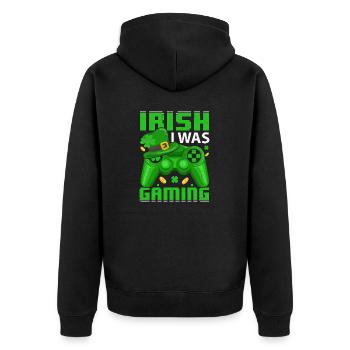 Irisch Ich spielte lustig St. Patricks Day Gamer - Unisex Premium Bio Zip Hoodie - Schwarz - Hinten - Nico (187cm)
