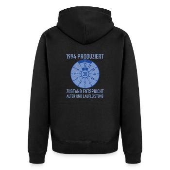 HU Zustand entspricht Alter und Laufleistung Auto - Unisex Premium Bio Zip Hoodie - Schwarz - Hinten - Nico (187cm)