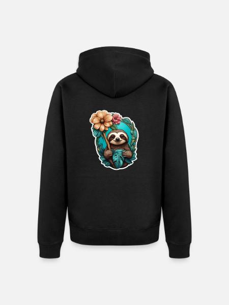 Faultier und Blume - Unisex Premium Bio Zip Hoodie - Schwarz