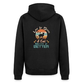 Vintage Black Cat Life Is Good A Cat Makes It Bett - Veste à capuche bio Premium Unisexe - noir - Dos - Nico (187cm)