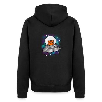 Alien UFO Katze T-Shirt Niedliche Katze Außerirdische - Unisex Premium Bio Zip Hoodie - Schwarz - Hinten - Nico (187cm)