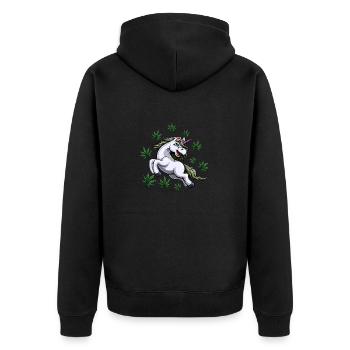 Licorne sous la pluie de feuilles de chanvre - Veste à capuche bio Premium Unisexe - noir - Dos - Nico (187cm)