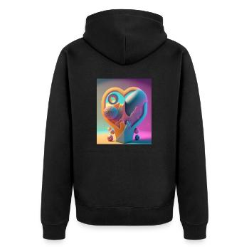 Herz in Stein gemeißelt: Abstrakte Farbexplosion - Unisex Premium Bio Zip Hoodie - Schwarz - Hinten - Nico (187cm)