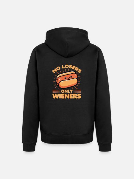 Geen verliezers Alleen Wieners Grappige woordspeling voor hotdogliefhebber - Uniseks Premium bio ziphoodie - zwart