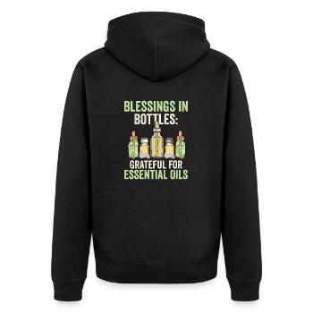 Blessings in Bottles: Grateful for Essential Oils - Unisex Premium Organic Zip Hoodie - black - Back - Nico (187cm)