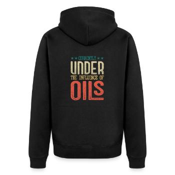 Currently Under The Influence Of Oils Natural Esse - Unisex Premium Bio Zip Hoodie - Schwarz - Hinten - Nico (187cm)