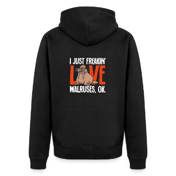 Walross - Unisex Premium Bio Zip Hoodie - Schwarz - Hinten - Nico (187cm)