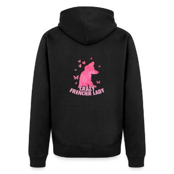 Crazy Frenchie Lady French Bulldog Owner - Unisex Premium Organic Zip Hoodie - black - Back - Nico (187cm)