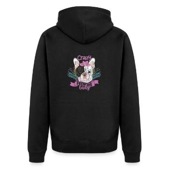 Crazy Frenchie Lady Owner French Bulldog - Unisex Premium Bio Zip Hoodie - Schwarz - Hinten - Nico (187cm)