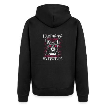 I Just want to Stay Home French Bulldog Frenchie - Unisex Premium Organic Zip Hoodie - black - Back - Nico (187cm)