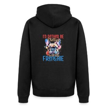 I'd Rather Be Chiling With My Frenchie French Bull - Unisex Premium Bio Zip Hoodie - Schwarz - Hinten - Nico (187cm)