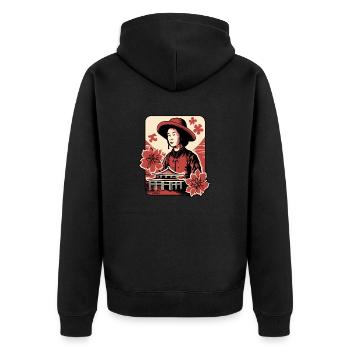 Fleurs asiatiques : Portrait d’un paysan asiatique - Veste à capuche bio Premium Unisexe - noir - Dos - Nico (187cm)