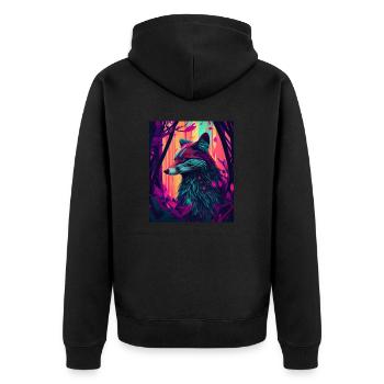 Funky Forest Fox - Unisex Premium Bio Zip Hoodie - Schwarz - Hinten - Nico (187cm)