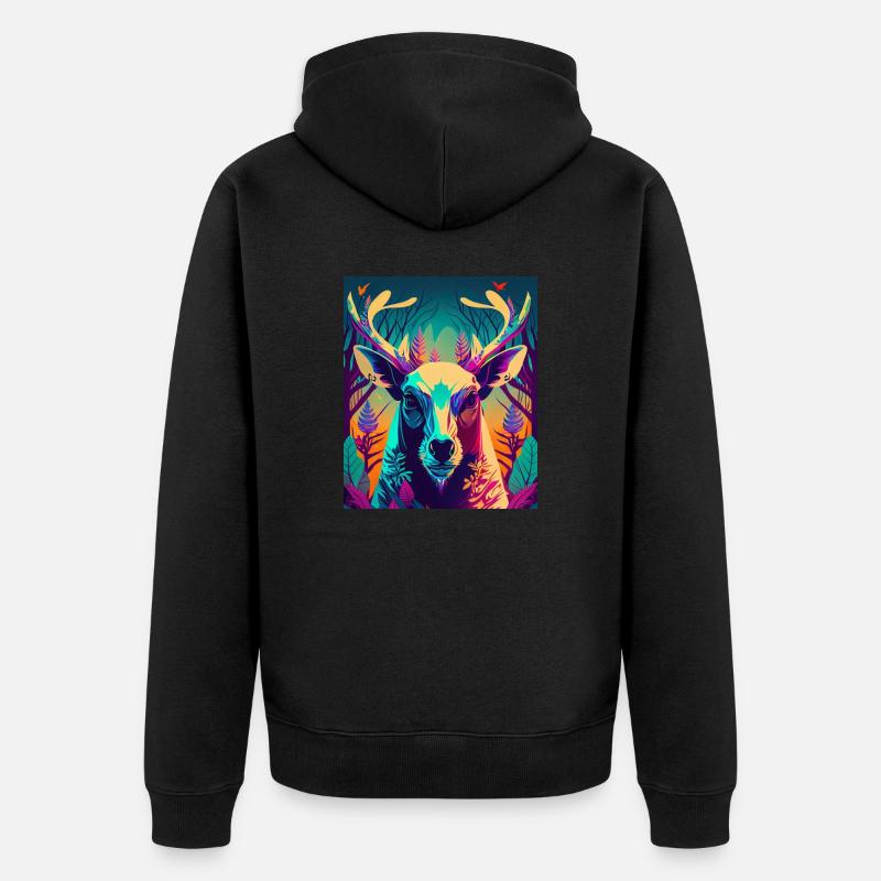 Abstrait Néon Cerf - Veste à capuche bio Premium Unisexe - noir