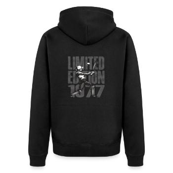Limited Edition 1977 Limited Edition Cricket - Unisex Premium Organic Zip Hoodie - black - Back - Nico (187cm)