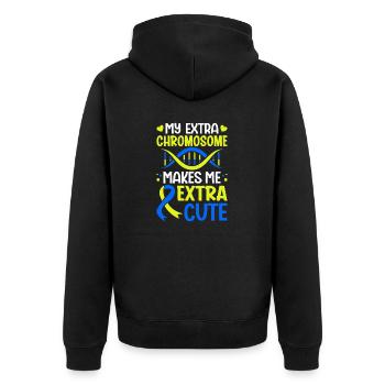 Mein zusätzliches Chromosom macht mich besonders süß lustig - Unisex Premium Bio Zip Hoodie - Schwarz - Hinten - Nico (187cm)