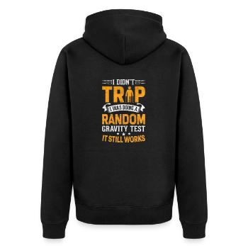 Lustige Schwerkraft Tollpatschiger Sturz Gebrochener Knochen Schwerkraft - Unisex Premium Bio Zip Hoodie - Schwarz - Hinten - Nico (187cm)