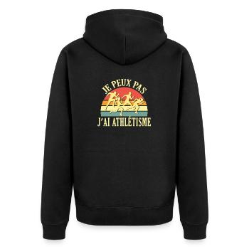 Ich kann nicht Ich Leichtathletik Athlet Läufer Lustig - Unisex Premium Bio Zip Hoodie - Schwarz - Hinten - Nico (187cm)