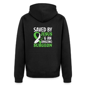 Saved By Jesus Funny Scoliosis Cervical Spine - Unisex Premium Organic Zip Hoodie - black - Back - Nico (187cm)