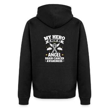 Mein Held ist jetzt mein Engel Hirntumor Bewusstsein - Unisex Premium Bio Zip Hoodie - Schwarz - Hinten - Nico (187cm)