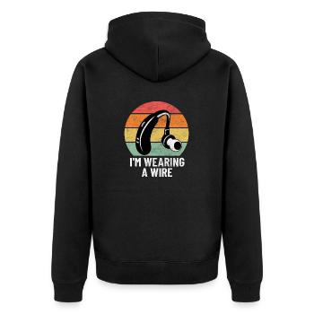 Wearing A Wire Funny Deaf Retro Groovy ASL - Unisex Premium Organic Zip Hoodie - black - Back - Nico (187cm)