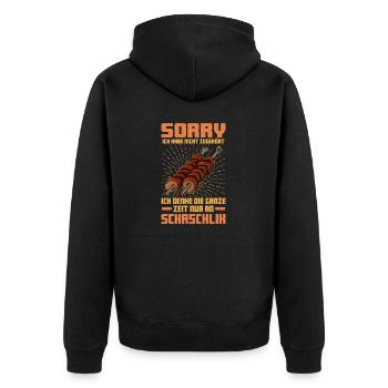 Ich denke die ganz Zeit nur an Schaschlik - Unisex Premium Bio Zip Hoodie - Schwarz - Hinten - Nico (187cm)