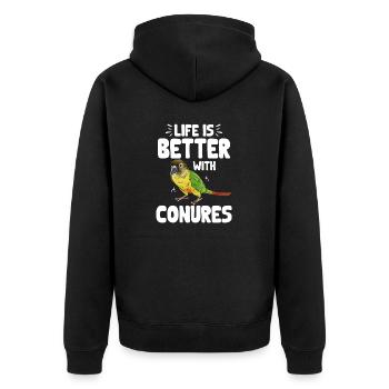 Molinasittich Papagei Vogel Sittich - Unisex Premium Bio Zip Hoodie - Schwarz - Hinten - Nico (187cm)