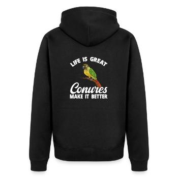 Molinasittich Papagei Vogel Sittich - Unisex Premium Bio Zip Hoodie - Schwarz - Hinten - Nico (187cm)