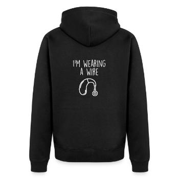 Wearing A Wire Funny Deaf and Hard of Hearing - Unisex Premium Organic Zip Hoodie - black - Back - Nico (187cm)