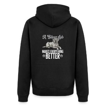 Silberner Labrador Retriever Silberner Lab - Unisex Premium Bio Zip Hoodie - Schwarz - Hinten - Nico (187cm)
