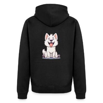 Kishu Ken | Cartoon Artwork - Unisex Premium Bio Zip Hoodie - Schwarz - Hinten - Nico (187cm)