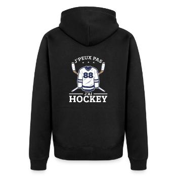Ich kann nicht Ich habe Hockeyspieler Lustiger Hockeyspieler - Unisex Premium Bio Zip Hoodie - Schwarz - Hinten - Nico (187cm)