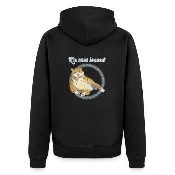 Hic sunt leones: mollige Katze - Unisex Premium Bio Zip Hoodie - Schwarz - Hinten - Nico (187cm)