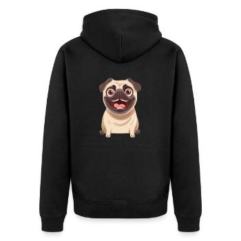 Mops | Pug | Cartoon Artwork - Unisex Premium Bio Zip Hoodie - Schwarz - Hinten - Nico (187cm)