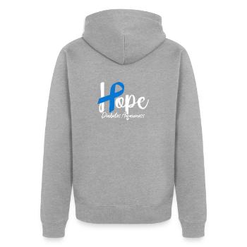 Funny Diabetic Useless Pancreas Blue Ribbon T1D - Unisex Premium Organic Zip Hoodie - heather grey - Back - Nico (187cm)