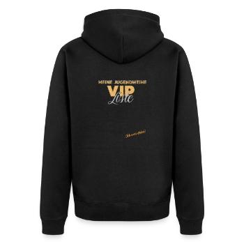 Gästeliste Jugendweihe Mädchen und Jungs - Unisex Premium Bio Zip Hoodie - Schwarz - Hinten - Nico (187cm)