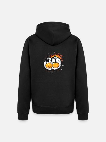 Kawaii Happy Fried Eggs - Unisex Premium Organic Zip Hoodie - black