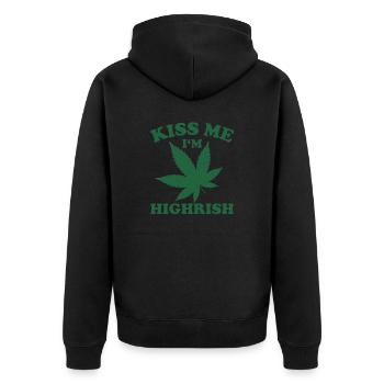 Küss Mich Im Highrish Weed Marihuana 420 St Patricks - Unisex Premium Bio Zip Hoodie - Schwarz - Hinten - Nico (187cm)