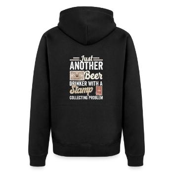 Beer & Stamps: A Collector's Perfect Blend - Unisex Premium Organic Zip Hoodie - black - Back - Nico (187cm)