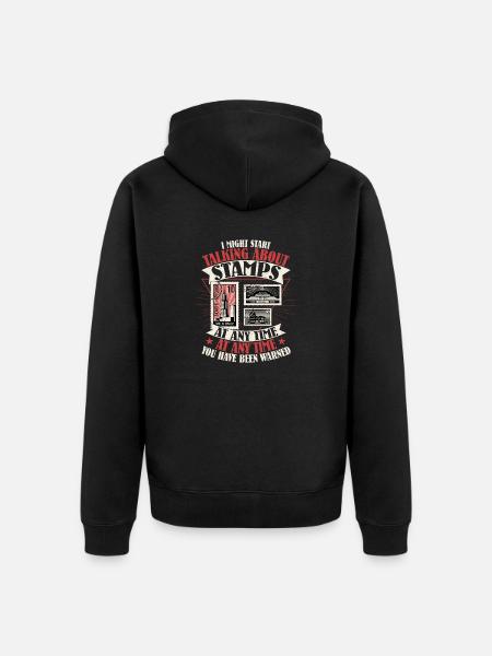 Beware: Stamp Talk Incoming - Unisex Premium Organic Zip Hoodie - black
