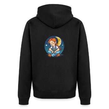 Schlafen rothaariges Mädchen mit Mond und Sternen - Unisex Premium Bio Zip Hoodie - Schwarz - Hinten - Nico (187cm)
