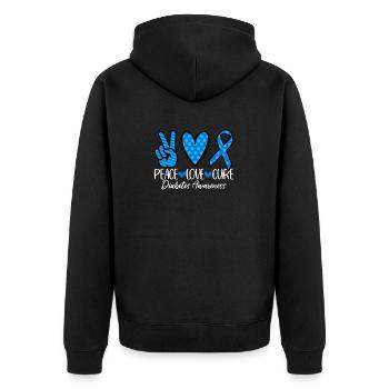 Frieden Liebe Heilung Nutzlose Bauchspeicheldrüse T1D Diabetes - Unisex Premium Bio Zip Hoodie - Schwarz - Hinten - Nico (187cm)